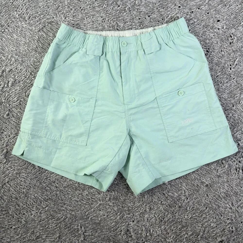 Aftco Cargo Shorts Mens 34 Nylon Blue Utility Summer Beach Fishing Gear Boating
